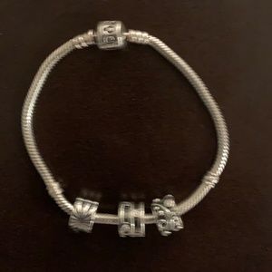 Sterling Sliver Pandora Bracelet with 3 Clips